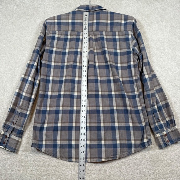 Horny Toad Mens Medium Plaid Button Up Shirt Long Sleeve Blue Brown Cotton - Picture 5 of 7